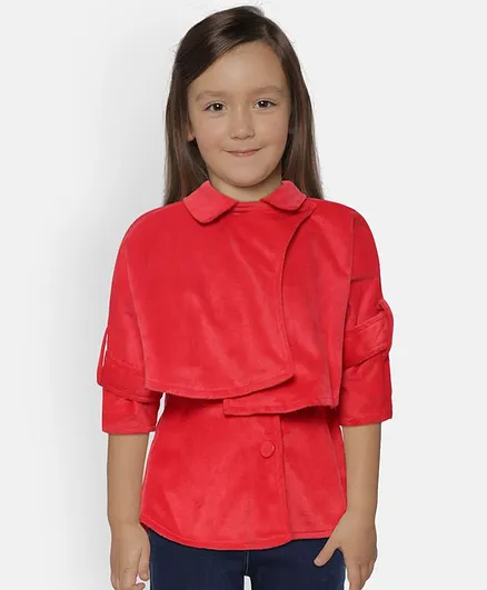 Nauti Nati Sleeveless Buttoned Overcoat Full Sleeves Shrug - Red