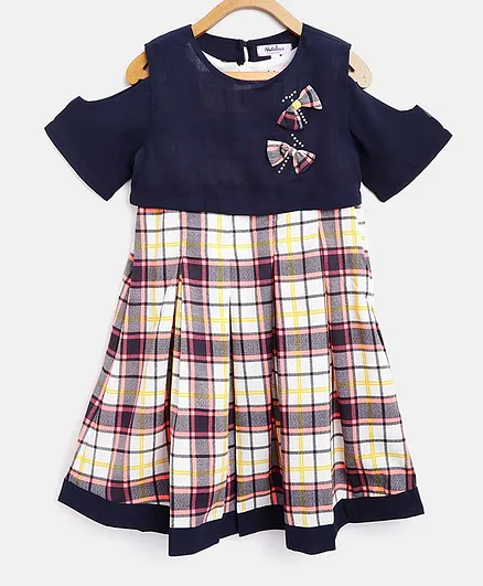 Natilene Half Sleeves Checked Dress - Blue