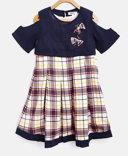 Natilene Half Sleeves Checked Dress - Blue
