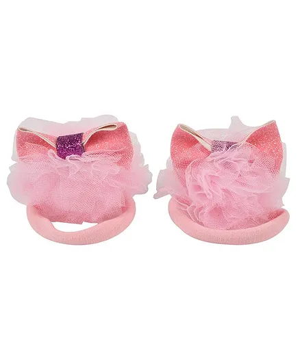 Yellow Bee Bow With Frills Design Rubber Bands - Pink