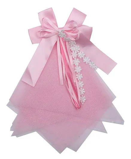 Yellow Bee Bow & Lace Decoration Hair Pin - Light Pink