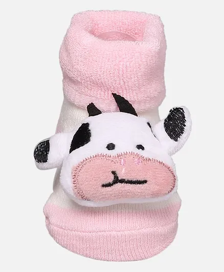 Yellow Bee Cow Stuffed Toy Anti Skid Socks - Pink