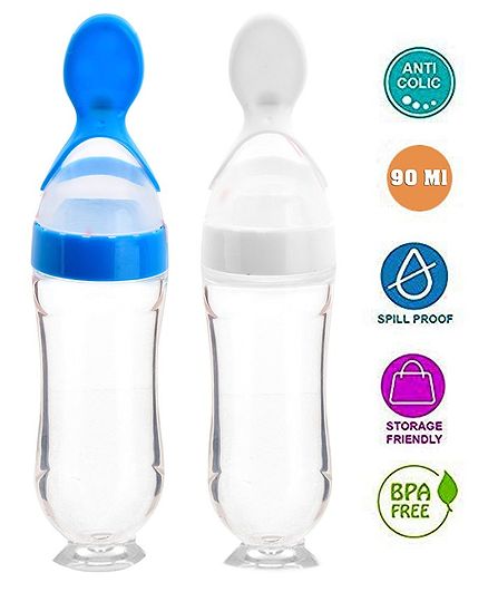 The Little Lookers Squeezy Silicone Food Feeder Pack of 2 Blue Pink - 90 ml each