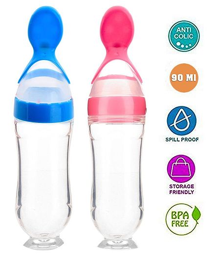 The Little Lookers Squeezy Silicone Food Feeder Pack of 2 Blue Pink - 90 ml each