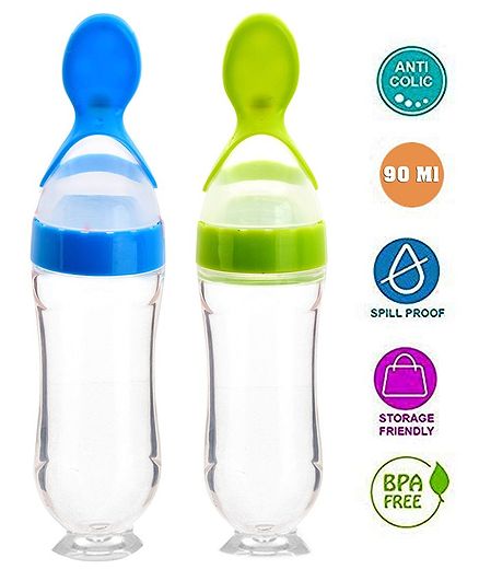 The Little Lookers Squeezy Silicone Food Feeder Pack of 2 Blue Green - 90 ml each
