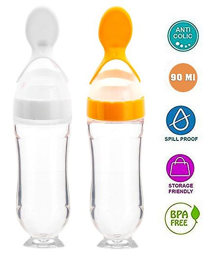 The Little Lookers Squeezy Silicone Food Feeder Pack of 2 White Pink - 90 ml each