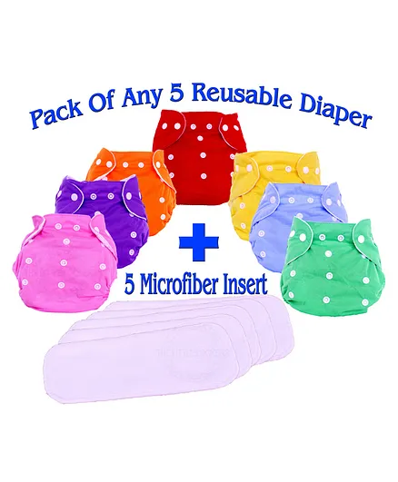 The Little Lookers Adjustable & Reusable Cloth Diaper Pack Of 5 ( Colour May Vary)