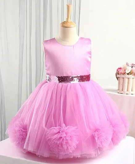 Bluebell Sleeveless Party Frock Sequin Embellished - Pink