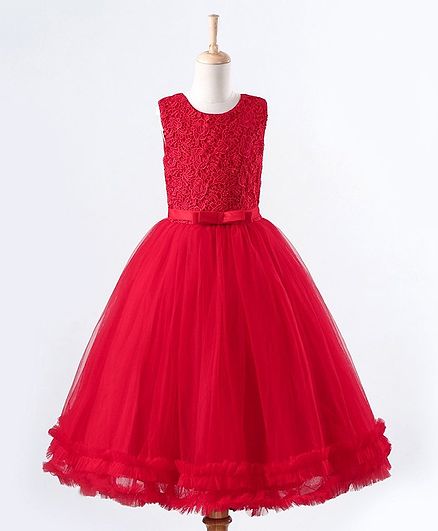 Bluebell Sleeveless Floral Embroidered Party Gown - Red