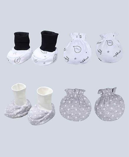 Grandma's White Stars Printed Mittens and Booties Set Pack of 2 - Grey