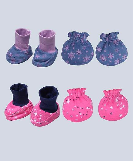 Grandma's Blue Stars Printed Mittens and Booties Set Pack of 2 - Pink