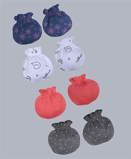 Grandma's Floral Polka Printed and Solid Mittens Pack of 4 - Orange