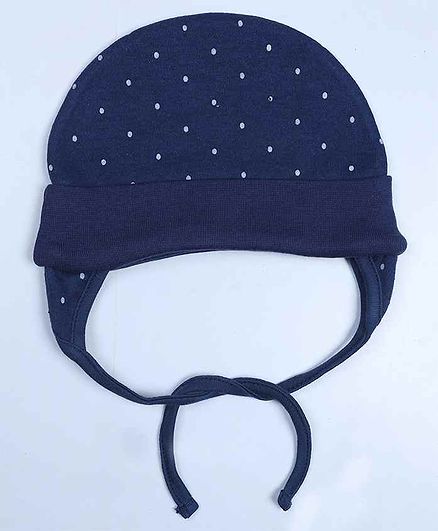 Grandma's Premium Cap with Ear Flaps and Knot - Navy Polka