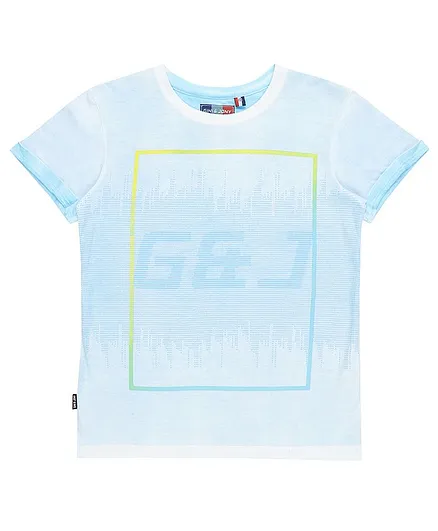 GINI & JONY Half Sleeves Brand Name Printed Tee - Light Blue