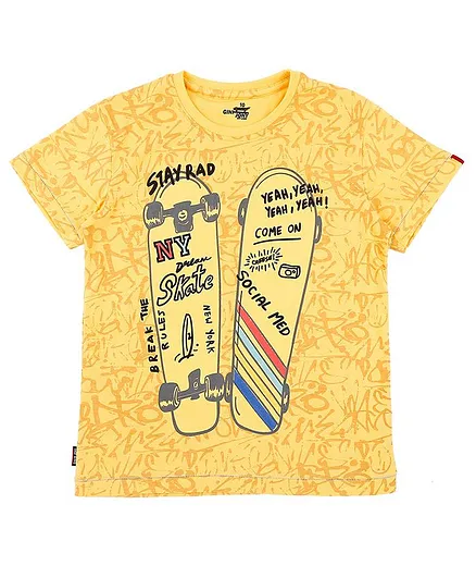 GINI & JONY Half Sleeves Skater Board Printed Tee - Yellow