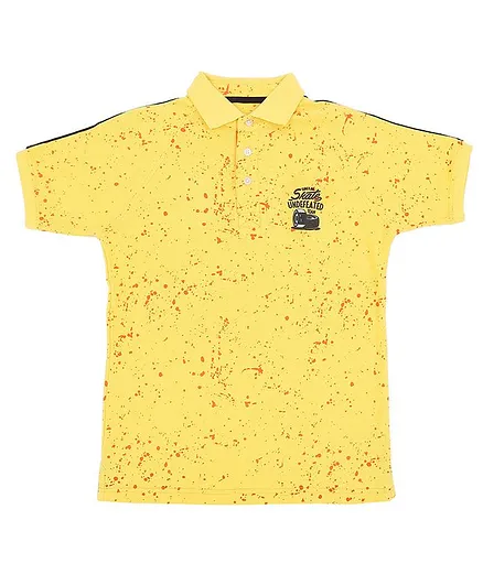 GINI & JONY Half Sleeves Paint Splash Printed Polo T-Shirt - Yellow