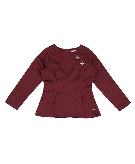 GINI & JONY Full Sleeves Flower Embellished Top - Maroon
