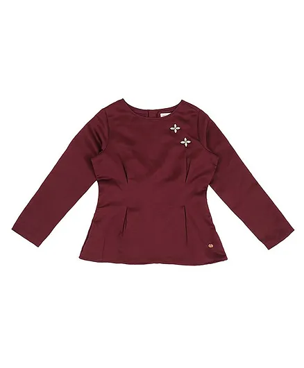 GINI & JONY Full Sleeves Flower Embellished Top - Maroon