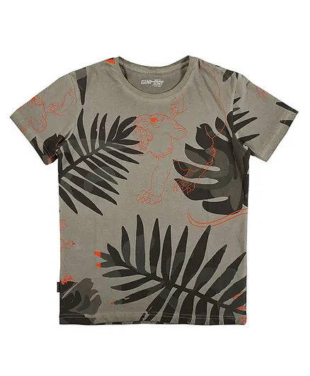 GINI & JONY Short Sleeves Leaves Printed T-Shirt - Grey