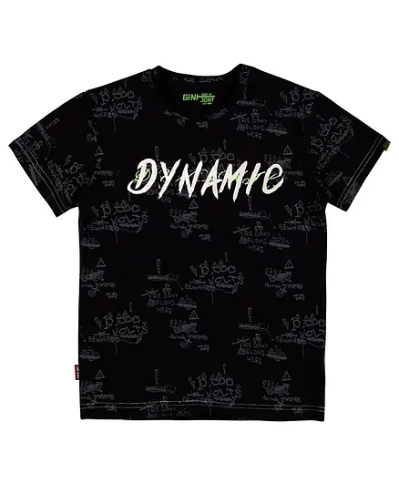 GINI & JONY Half Sleeves Dynamic Print T-Shirt - Black