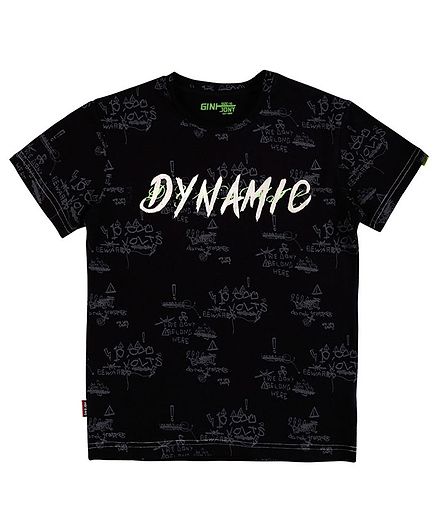 GINI & JONY Half Sleeves Dynamic Print T-Shirt - Black
