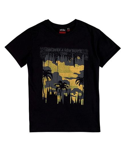 GINI & JONY Half Sleeves Palm Tree Print T-Shirt - Black