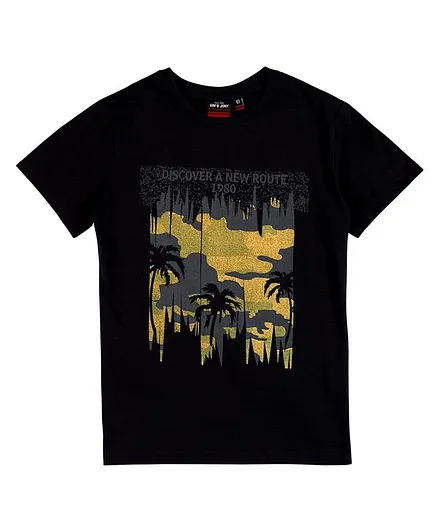 GINI & JONY Half Sleeves Palm Tree Print T-Shirt - Black