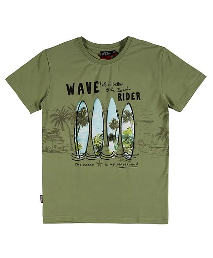 GINI & JONY Half Sleeves Skateboard Print T-Shirt - Dark Green