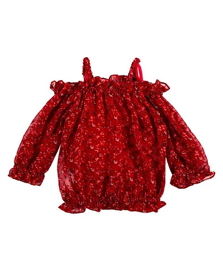 GINI & JONY Three Fourth Sleeves Flower Top With Camisole - Red