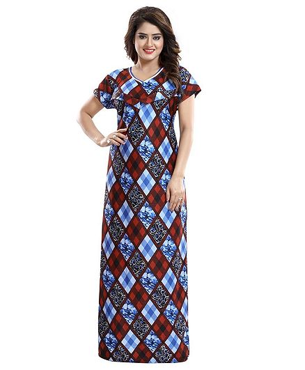 Fabme Maternity & Nursing Short Sleeves Diamond Print Nighty - Red
