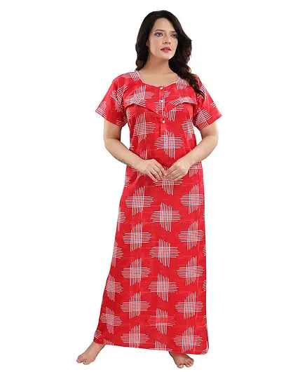 Fabme Half Sleeves Printed Maternity & Nursing Nighty - Red