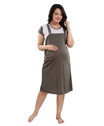 Fabme Short Sleeves Maternity Dungaree Style Nighty - Green