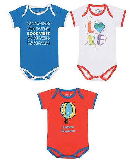 Nap Chief Pack Of 3 Cap Sleeves Good Vibes Print Onesie Set - Red White & Blue