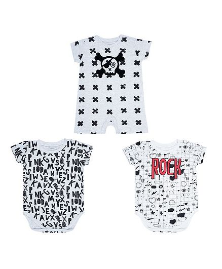 Nap Chief Set of 3 Cap Sleeves Alphabet Print Onesie With Romper Set - Grey