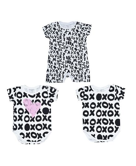 Nap Chief Pack Of 3 Cap Sleeves Alphabet Print Onesie With Romper Set - Grey