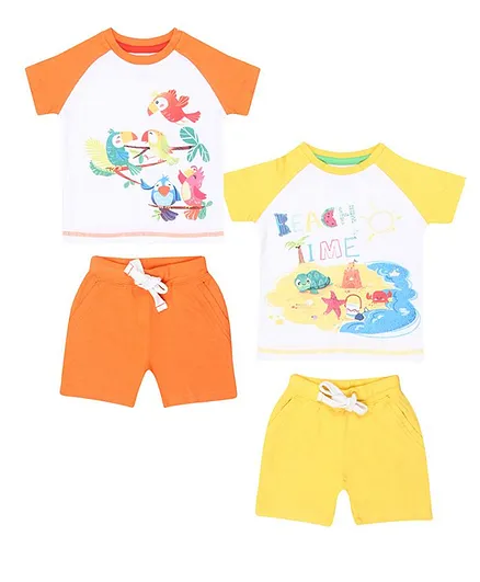 Nap Chief Pack Of 2 Cap Sleeves Bird Print T-Shirt With Shorts Set - Orange