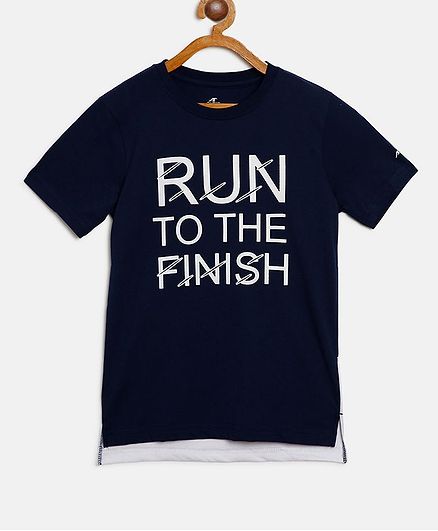 Alcis Half Sleeves Run To The Finish Print Tee - Navy Blue