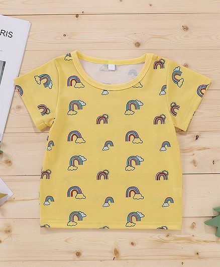 Kookie Kids Short Sleeve Tee Rainbow Print - Yellow