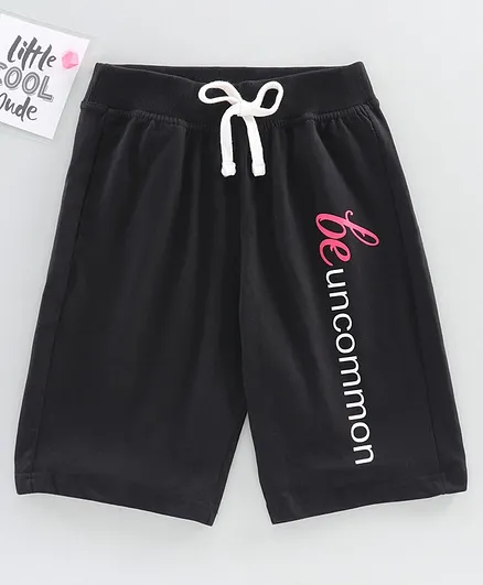 Doreme Mid Thigh Length Shorts Text Print - Black