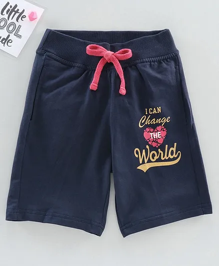 Doreme Mid Thigh Length Shorts Text Print - Navy Blue
