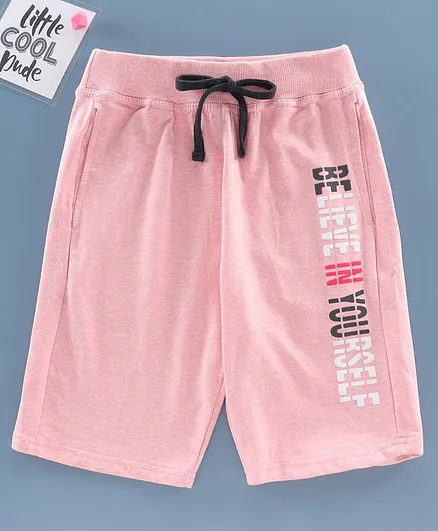 Doreme Mid Thigh Length Shorts Text Print - Pink