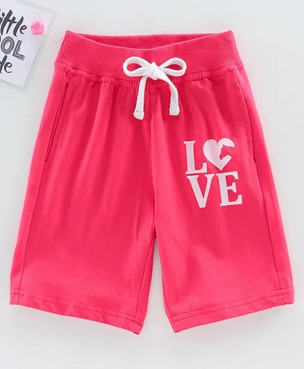 Doreme Mid Thigh Length Shorts Text Print - Dark Pink