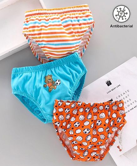 Babyhug 100% Cotton Antibacterial Brief Pack of 3 - Blue Orange