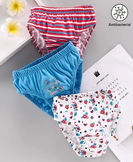 Babyhug 100% Cotton Antibacterial Panties Floral Print Pack of 3 - Blue White