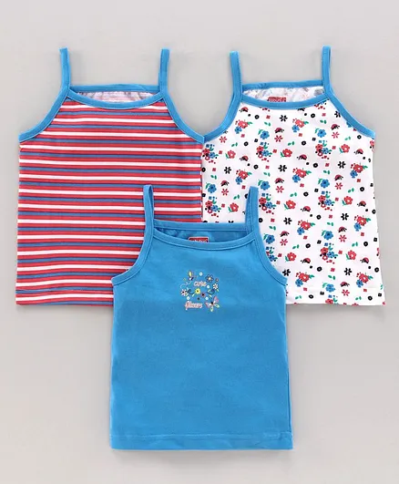 Babyhug 100% Cotton Singlet Antibacterial Slips Pack of 3 - Blue White Red