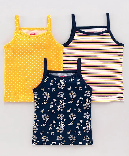 Babyhug 100% Cotton Singlet Antibacterial Slips Pack of 3 - Navy Yellow