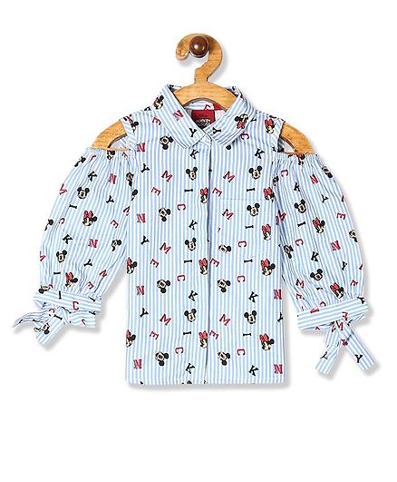 Colt Full Sleeves Cold Shoulder Mickey Mouse Print Shirt Style Top - Blue