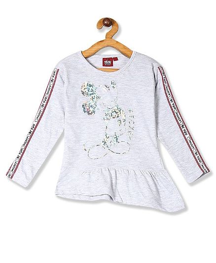 Colt Full Sleeves Asymmetric Hem Mickey Mouse Patch Top - Grey Melange