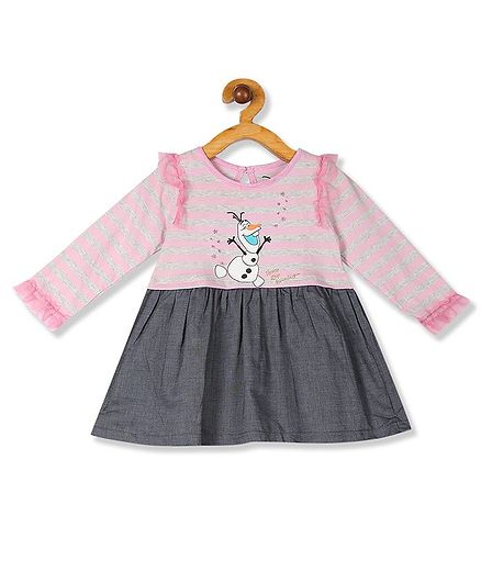 Colt Full Sleeves Frozen Olaf Printed Dress - Light Pink