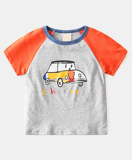 Kookie Kids Half Raglan Sleeves Tee Car Print - Grey